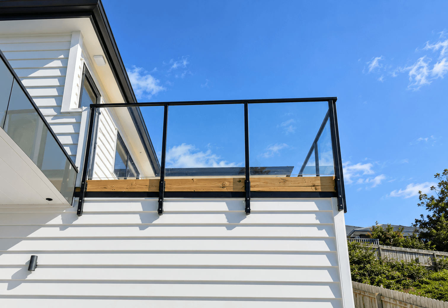 Black framed balcony glass